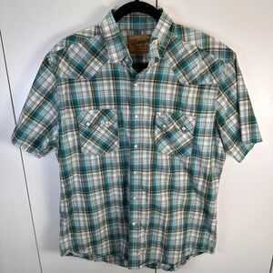 Wrangler Retro Western Short Sleeve‎ Plaid Pearl Snap Shirt Men's Large